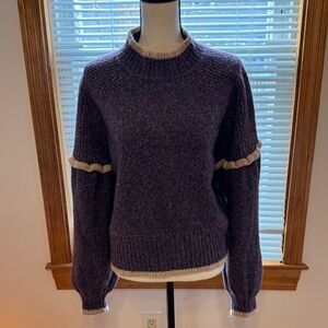 Jolie Plum Crewneck Sweater with Cream Trim